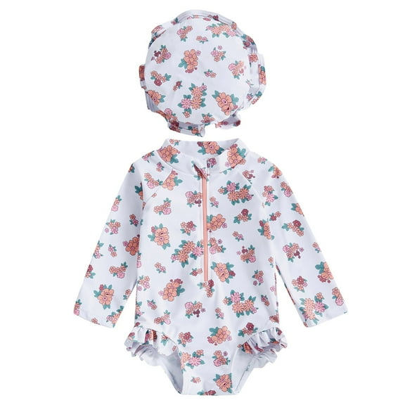 Gubotare Bathing Suits for Girls Girls Long Sleeve Rash Guard Swimsuit Size 3-6 Months (White,3-6 Months)