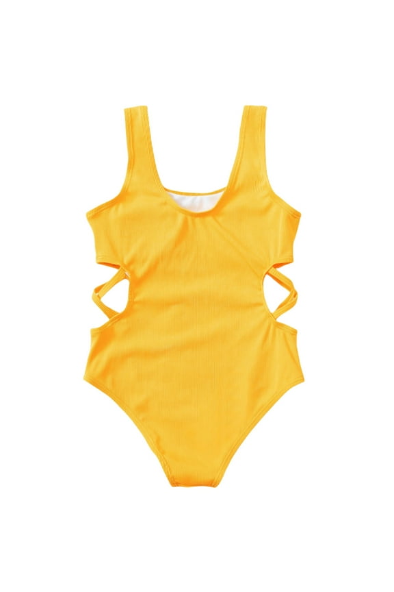 Bathing Suits for Girls One Piece Girls Swimsuits One Piece Swimwear Bathing Suit, Adjustable Straps Size 7-8T (Yellow,7-8 Years)