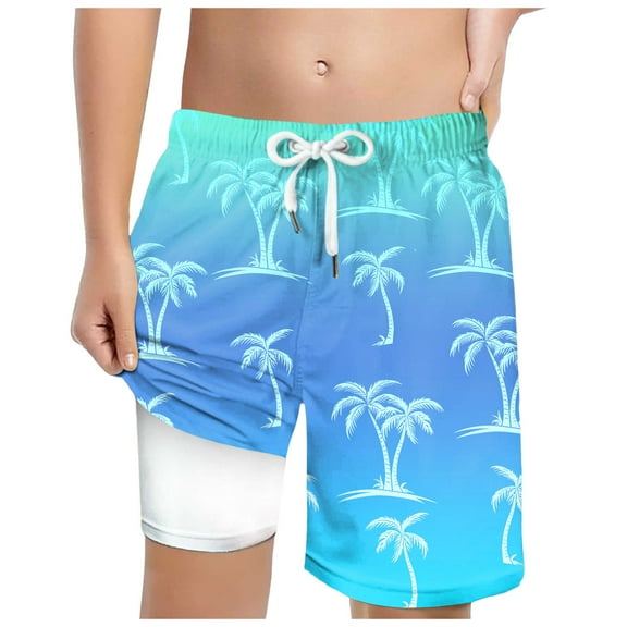 Gubotare Bathing Suits for Teens Boys Swim Trunks with Compression Liner Bathing Suits Quick Dry Swimwear Summer Swimsuits (Blue,Size 6-7 Years)