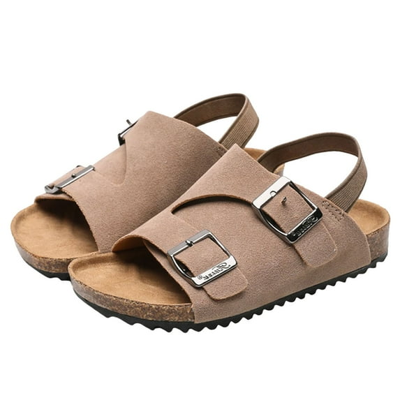 Gubotare Beach Sandals for Kids Toddler Boys Girls Sandals Open Toe Arch Support Slides Adjustable Straps Cork Footbed Slippers for Indoor Outdoor Size 10.5 (Beige,10.5 Little Kids)