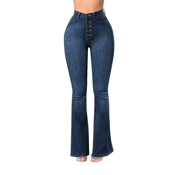 Gubotare Bell Bottom Jeans For Women Super High Waisted Stretchy Skinny Jeans for Women,Navy S