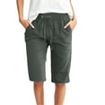 thumbnail image 1 of Gubotare Bermuda Shorts for Women Cargo Shorts Knee Length Pockets Elastic Waist Long Shorts for Summer Casual,Black L, 1 of 4
