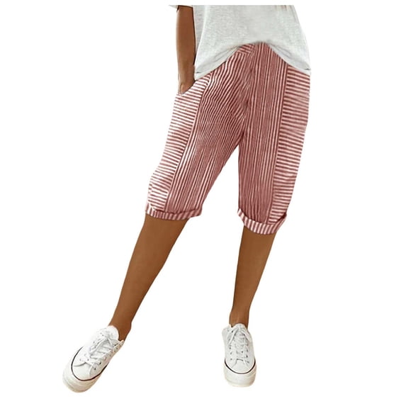 Gubotare Bermuda Shorts for Women Knee Length Drawstring Elastic Waist Shorts Summer Beach Shorts with Pockets,Red M