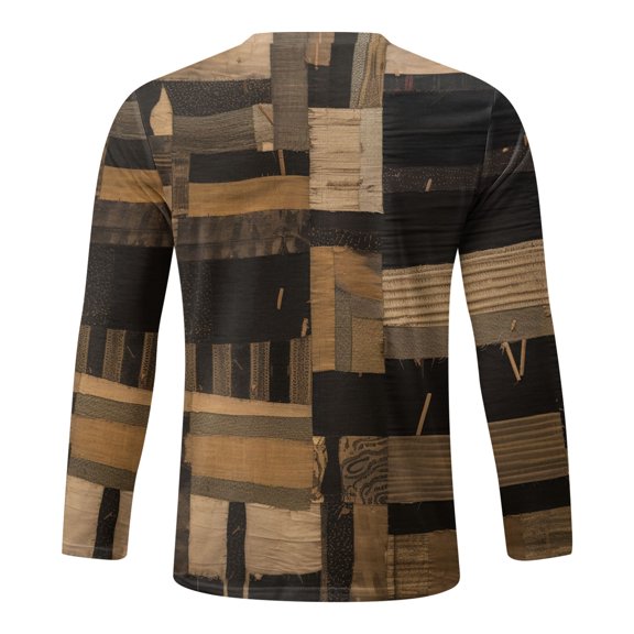 Gubotare Big And Tall Mens Shirts Printed Round Neck Long Sleeve T Shirt Retro Full Print Tops (Brown, XXL)