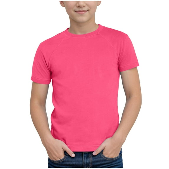 Gubotare Big Boys Athletic Shirts Shirt Kids Toddler Kids Girls Boys Short Sleeve Basic Color Block T Shirt Casual Tees Shirt Tops Solid Color Sleeve,Hot Pink 3-4 Years