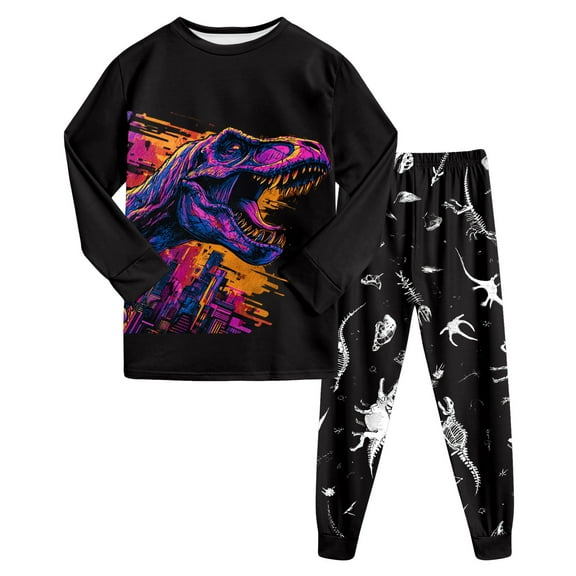 Gubotare Big Boys Pajamas Set Pajama Sets Long Sleeve Pattern Print Soft Comfy Sleepwear 2 Piece PJS Size 6-7 (Blue,6-7 Years)