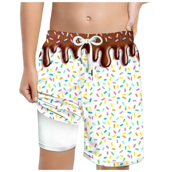 Gubotare Big Boys Swim Shorts Ice Cream Boy Swim Trunks Waffle Or Cone Quick Dry Bathing Suit Swimsuit,Toddler Beach Board Shorts Summer Swimwear (Coffee,Size 6-7 Years)