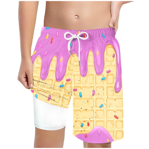 Gubotare Big Boys Swim Shorts Ice Cream Boys Swim Trunks Kids Elastic Waist Swimwear Summer Toddler Beach Board Shorts Ice Cream Graphic Shorts (Hot Pink,Size 5-6 Years)