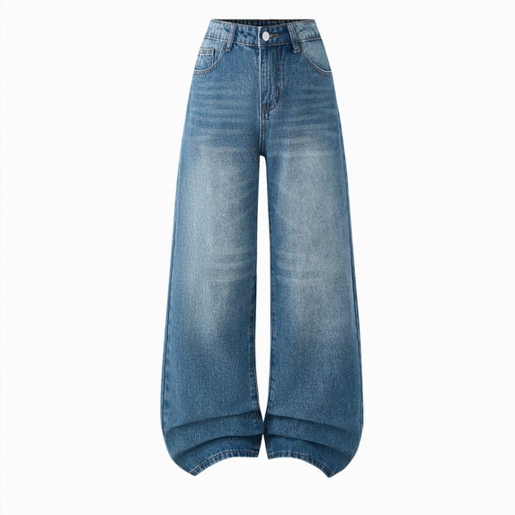 Gubotare Big Girls Pants Girl’s Elastic Waist Jeans Straight Leg Demin Pants Casual Stretch Long Pants with Pockets Size 14-15 (Blue,14-15 Years)