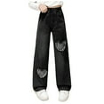 thumbnail image 1 of Gubotare Big Girls Pants Wide Leg Flare Jeans - Casual High Waisted Stretch Denim Baggy Jeans for Girls,Black,4-5 Years, 1 of 4