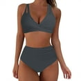 thumbnail image 1 of Gubotare Bikini Set for Women Two Piece Swimsuits V Neck Low Rise Crisscross Back Self Tie Spaghetti Straps (Grey,L), 1 of 6