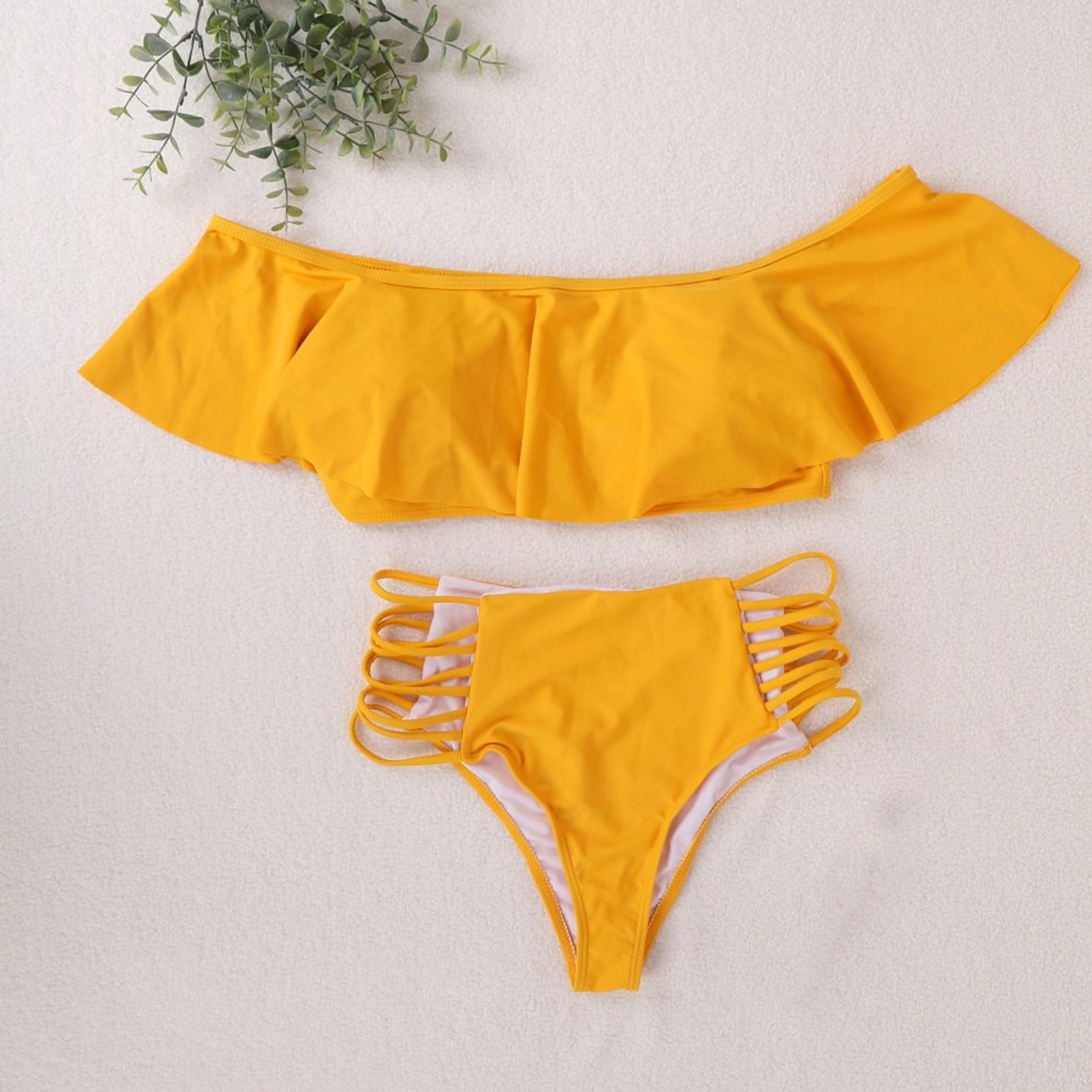 Yellow off hotsell the shoulder bikini