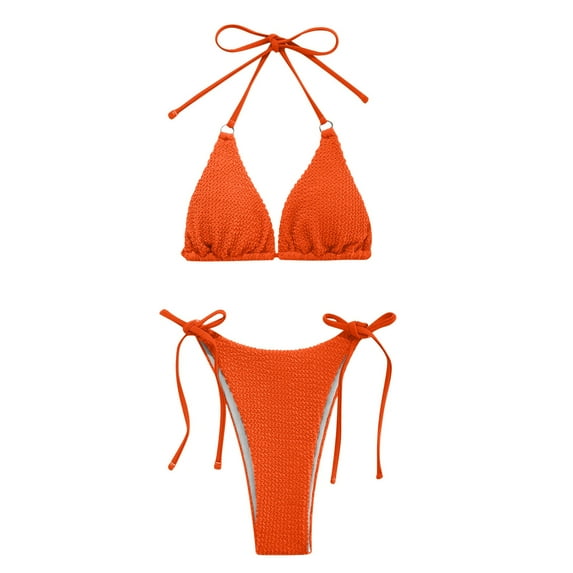 Gubotare Bikini Sets For Women Women Two Piece Vintage Swimsuit Retro Halter Ruched High Waist Bikini with Bottom,Orange S