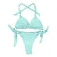 thumbnail image 1 of Gubotare Bikinis High Waisted Women’s Halterneck Micro Thong Bikini 2 Piece Swimsuit Mini Tie Side PU Leather Extreme Swimwear Clubwear,Blue M, 1 of 4
