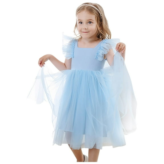 Gubotare Birthday Dress for Girls Toddler Girls Tulle Tutu Dress Ruffle Tie Back Sleeveless Kids Princess Party Dresses (Light Blue,Size 2-3 Years)