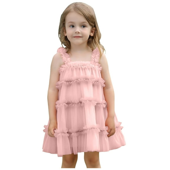 Gubotare Birthday Dress for Girls Toddler Tutu Dress Summer Flutter Sleeve Infant Baby Birthday Party Girls Tulle Dress (Light Pink,Size 2-3 Years)