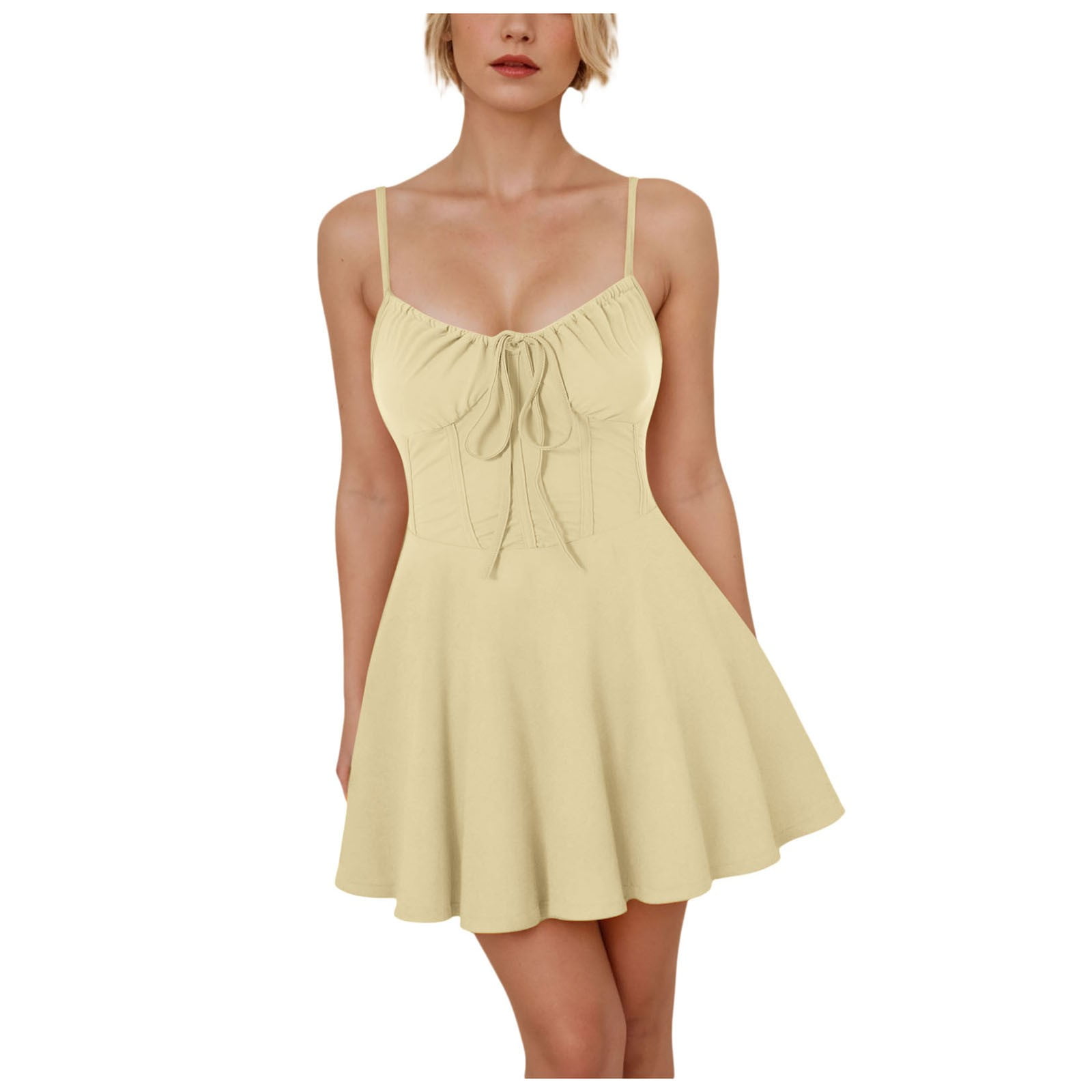 Women Sexy Spaghetti Strap Short Mini Dress Basic Square