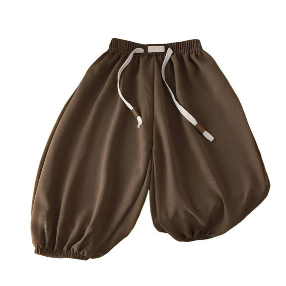 Gubotare Bloomers Pants for Boys Girls Baggy Pants for Kids Solid High Waisted Pull On Joggers Casual Harem Pants Wide Leg Trousers Size 1T-8T (Brown,Sizes 3-4 Years)