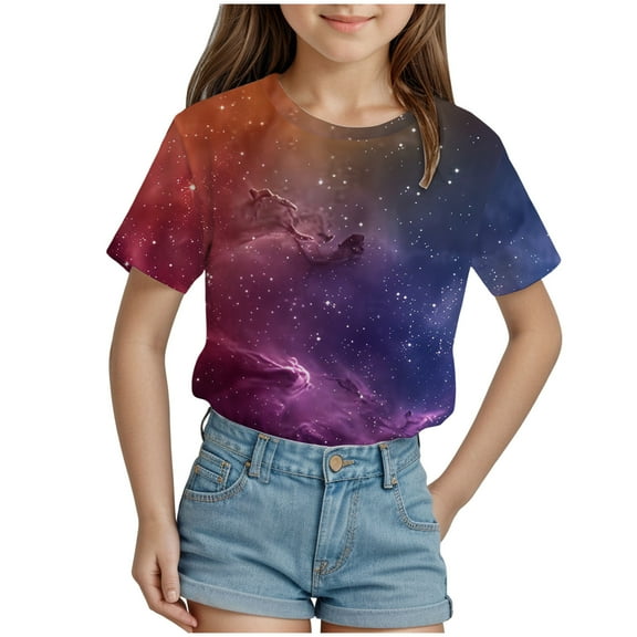 Gubotare Blouse for Girls Girls' Short Sleeve Summer Tops Casual Crewneck Loose T Shirts (Purple,Size 12-13 Years)