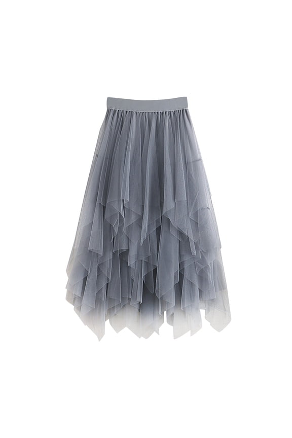 Boho Skirts Chiffon Elastic Waist Ruffle Tiered Flowy Midi Skirts,Gray One Size