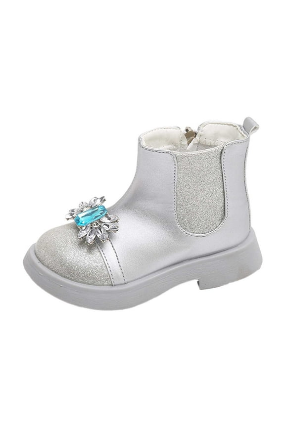 Boots Toddler Kids Girls Ankle Bootie with Side Buckle and Zipper, Dress Boot -Youth Toddler (Little/Big Kids) (Silver,9-9.5 Years)