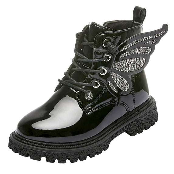 Gubotare Boots for Kids Girls Glitter Ankle Boots Side Zipper Chelsea Booties Lug Sole (Toddler/Little Kids/Big Kids) Size 15 (Black,Big Kids 15)