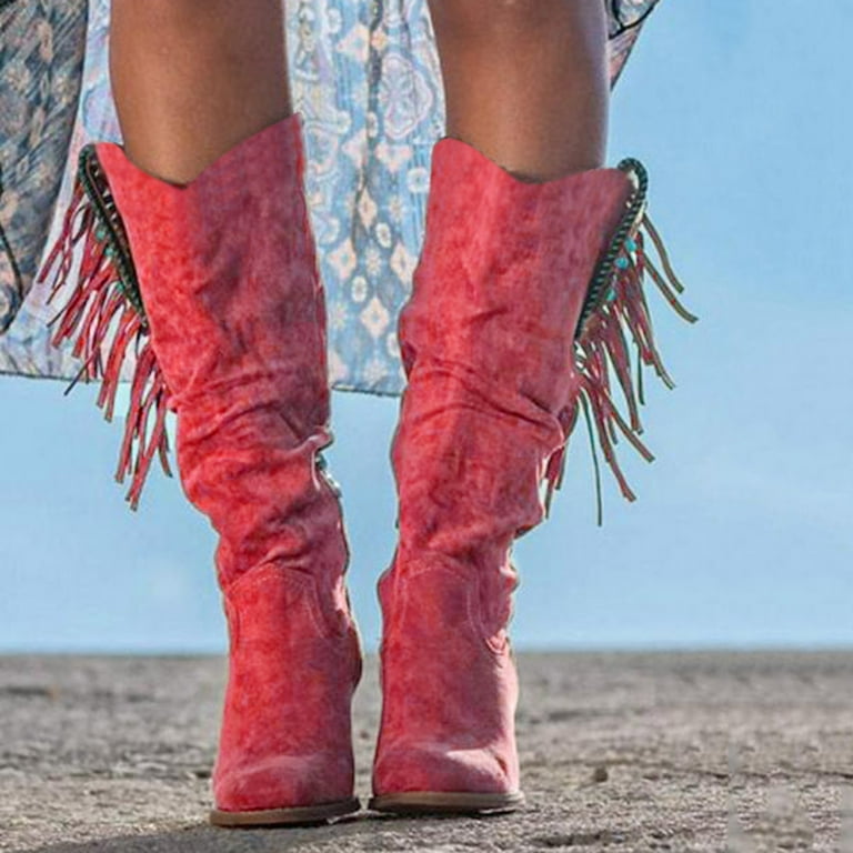 Gubotare Boots for Women Fashion Women s Pointed Toe Knee High Pointed Toe Pull On Side Zipper Suede Slouch Riding Boots Red 8 Walmart