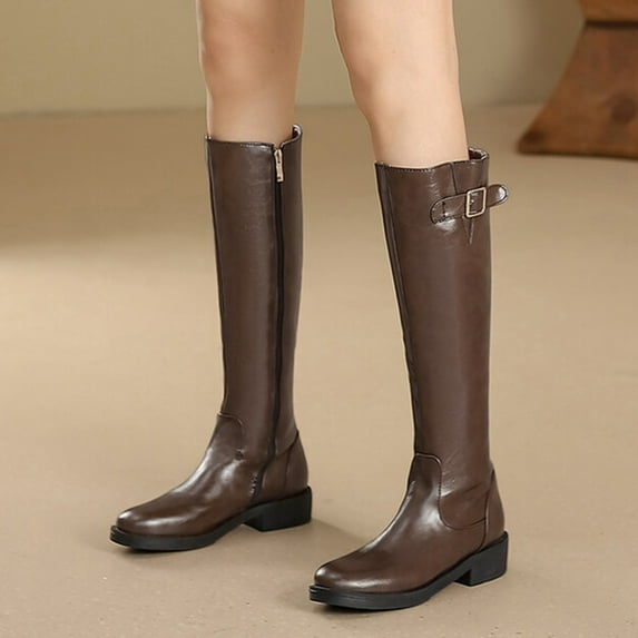 Gubotare Boots for Women Knee High Women's Pointed Toe Knee High Pointed Toe Side Zipper Boots (Brown,7)