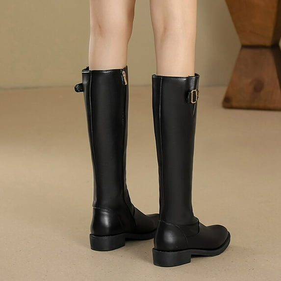 Gubotare Boots for Women With Heel Womens Knee High Heel Boots Round Toe Stretch Boots for Women (Black,8.5)