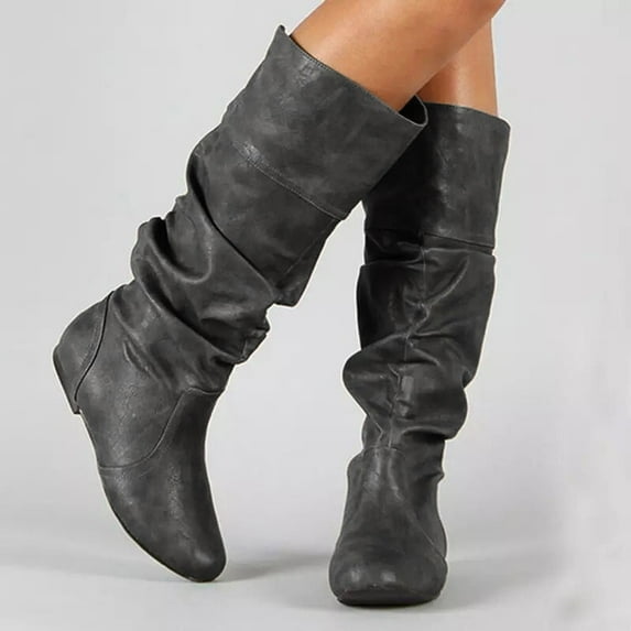 Gubotare Boots for Women Women's Knee High Riding Boots Comfortable Low Heel Pointed Toe Side Zipper Boots (Grey,8)