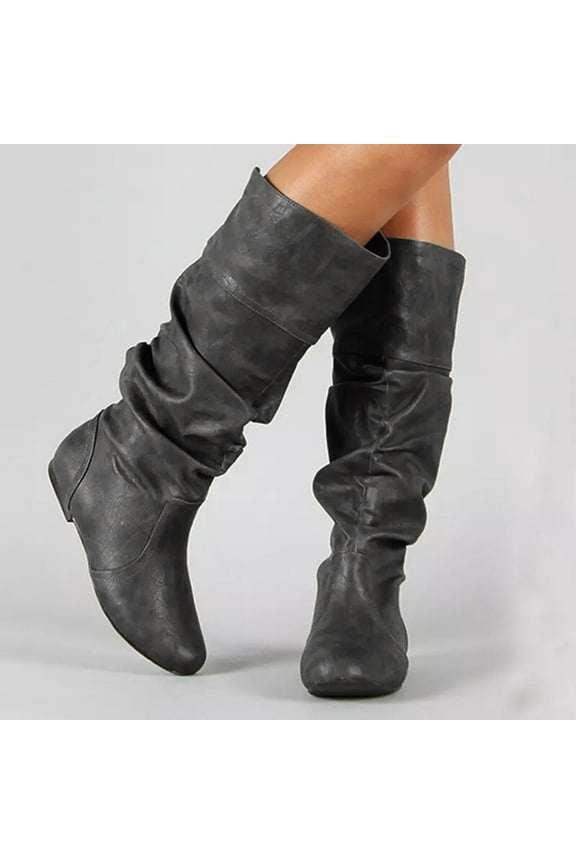 Boots for Women Women's Knee High Riding Boots Comfortable Low Heel Pointed Toe Side Zipper Boots (Grey,8)