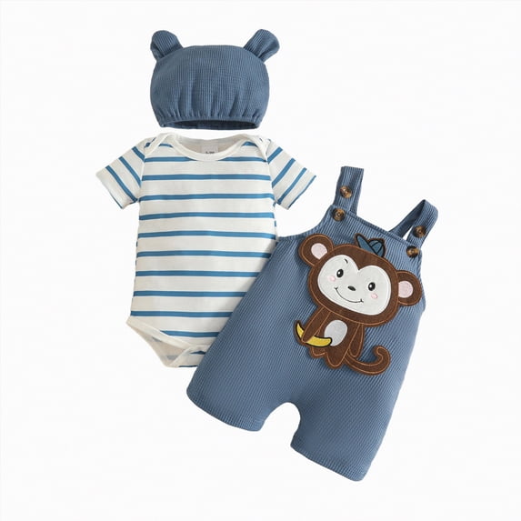 Gubotare Boy Baby Clothes Baby Boy Summer Clothes Boy Letter Embroidery Short Sleeve Romper Elastic Waist Shorts Set Infant Boy Outfits 0 3 6 9 12 18 24 Months (Brown,3-6 Months)