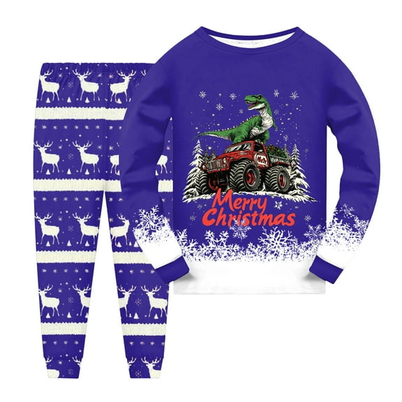 Gubotare Boy Christmas Pajamas Two-Piece Pajama Set for Boys & Girls Soft Toddler Pajamas for Kids, Family Matching PJs Size 6-7 (Blue,6-7 Years)