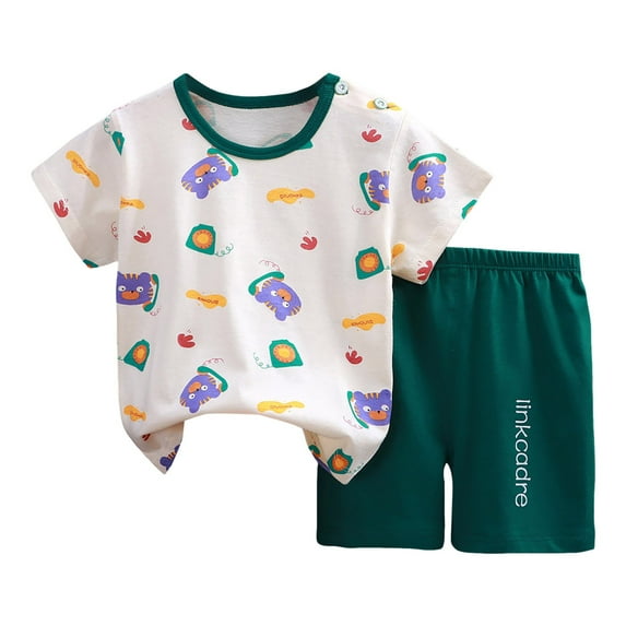 Gubotare Boy Clothes Boys Short Sleeve and T-Shirt & Shorts Athleisure Short Set 18 24 Months (Dark Green,18-24 Months)