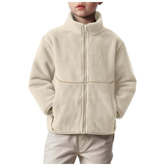 Gubotare Boy Fleece Coat Girls Fleece Jacket Kids Zip Up Hoodie Lightweight Fall Winter Jackets Outerwear with Pockets Size 9-10,(Beige 9-10 Years)