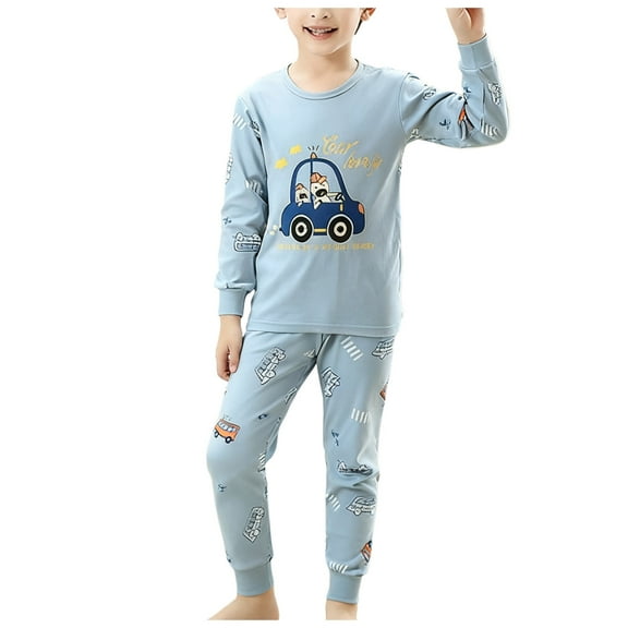 Gubotare Boy Kids Fall Pajamas Boys' Fundamental Pajama Set - Printed Cotton Sleep Clothes Size 13-14 Years (Light Blue,13-14 Years)