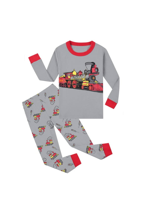 Boy Pajamas Pants Boys' Long Sleeve Snug Fit Cotton 2 Piece Pajamas (Grey,4-5 Years)