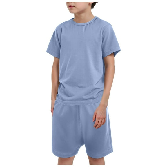 Gubotare Boy Short Set Solid Color Toddler Boys T-shirts and Shorts 2 Pcs Short Set Summer Clothes Outfit (Blue,Size 6-7 Years)