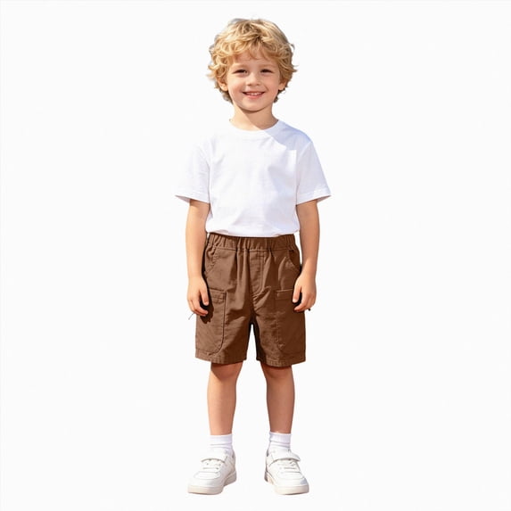 Gubotare Boy Uniform Shorts Toddler Boy Athletic Shorts Boys Soccer Shorts Basketball Short Pants with Pockets Size 7-8 (Brown,7-8 Years)