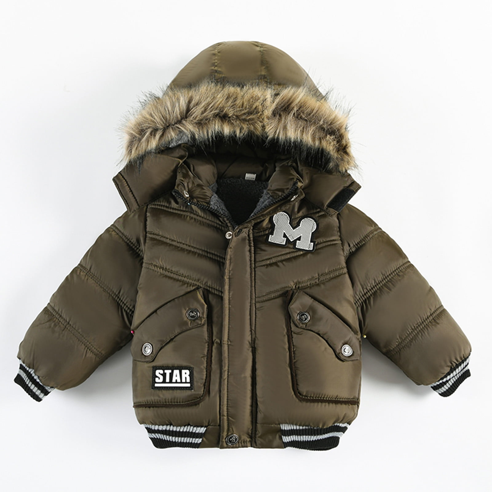 Boy Winter Coat Parashot Stuff  With Round Neck Fur Design Hoodie In Green Color main image 0