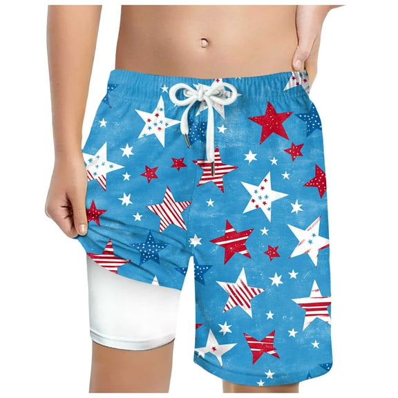 Gubotare Boys 4th of July Swim Trunk Little Boys Quick Dry Beach Board Shorts Kids Swim Trunk Swimsuit Beach Shorts Swim Trunk for Boys (Sky Blue,Size 8-9 Years)