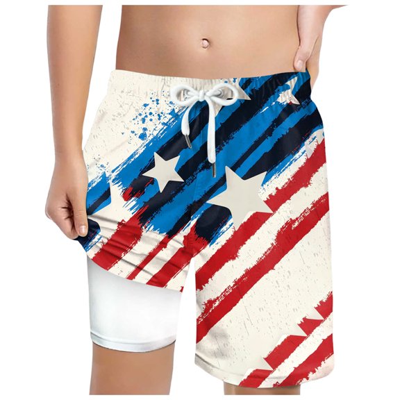 Gubotare Boys 4th of July Swim Trunk Boys' Swim Trunks Swimsuit UPF 50  Quick Dry Bathing Suit for Boys (Light Blue,Size 13-14 Years)