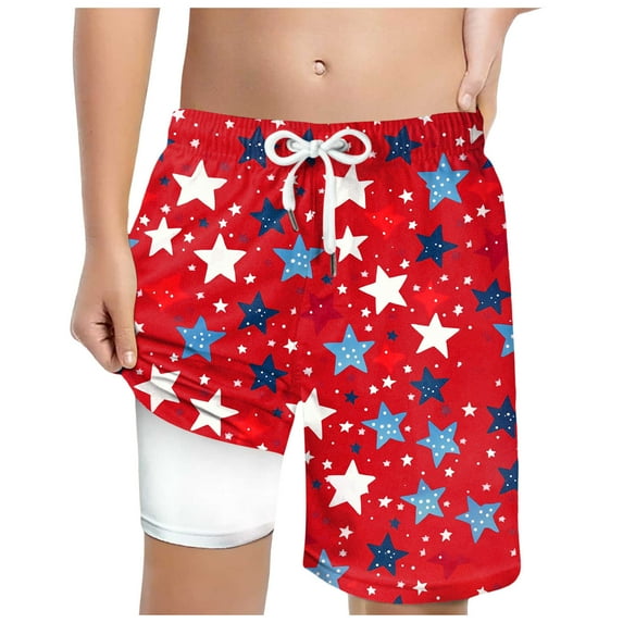 Gubotare Boys 4th of July Swim Trunk Little Boys Quick Dry Beach Board Shorts Kids Swim Trunk Swimsuit Beach Shorts for Boys (Red,Size 8-9 Years)