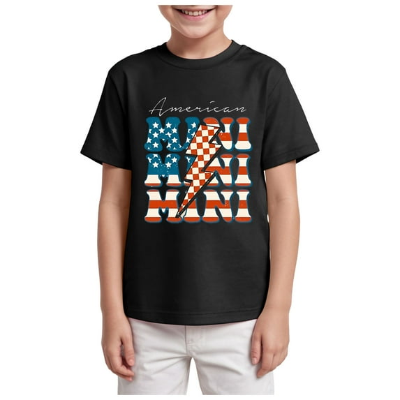 Gubotare Boys American Flag Shirt Toddler Long Tops Preschool T Shirt Cute Boys Girls Round Neck T Shirt Funny Casual Short Sleeve T Shirt (Black,Size 9-10 Years)