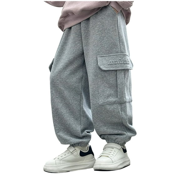 Gubotare Boys Athletic Joggers Boys Cargo Joggers Pants Elastic Waist Casual Jogging Trousers for Kids Size 7-8 (Grey,7-8 Years)