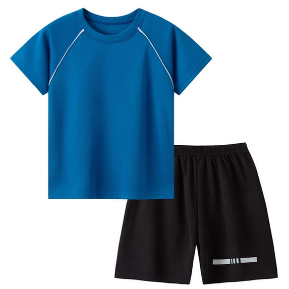 Gubotare Boys Athletic Sets Boys' Active Shorts Set 2 Pieces T-Shirt and Quick Drying Shorts Summer Activewear Sets 1T 2T 3T 4T 5T 6T 7T 8-13 Years (Blue,6-7 Years)