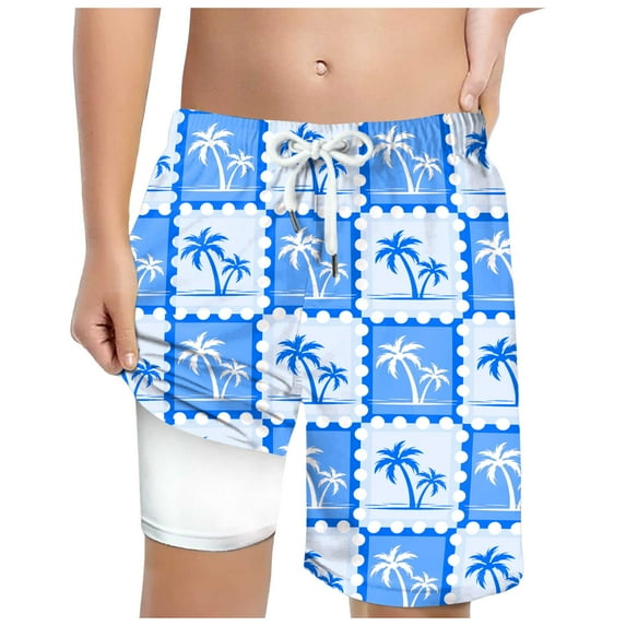 Gubotare Boys Athletic Shorts Youth Boys Swim Trunks with Compression Liner Summer Beach Quick Dry Swimsuit Bathing Suit (Sky Blue,Size 13-14 Years)