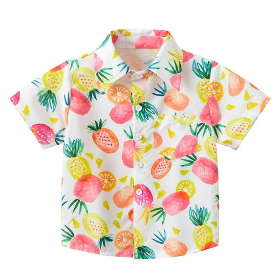 Gubotare Boys Beach Shirt Boys Hawaiian Shirt Short Sleeve Button Down Shirt Summer Beach Shirts for Kids (Yellow,Size 2-3 Years)