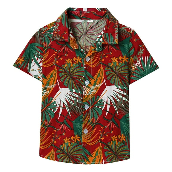 Gubotare Boys Button Down Shirt Short Sleeve Boys Button Down Shirts Graphic Hawaiian Short Sleeve Shirt Tops (Red,Size 12-18 Months)