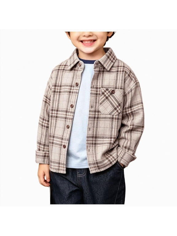 Boys Button Down Shirts Long Sleeve Toddlers and Kids Boys Snap Flannel Shirt Jacket Cozy Plaid Jacket 7T 8T